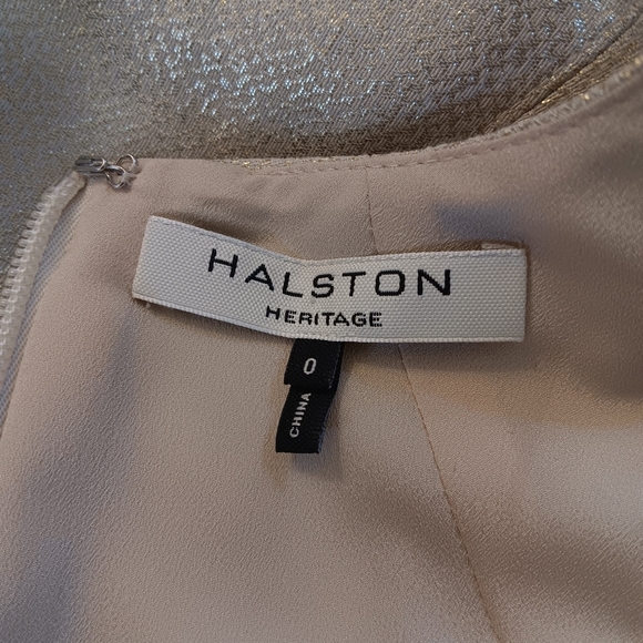 Halston Heritage Structured Gold Shimmer Cocktail Dress - Picture 3 of 3